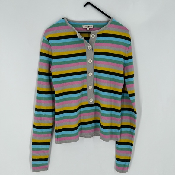 Natasha Zinko Rare Striped Knit Multicolor Button Front Henley Sweater - Picture 2 of 7
